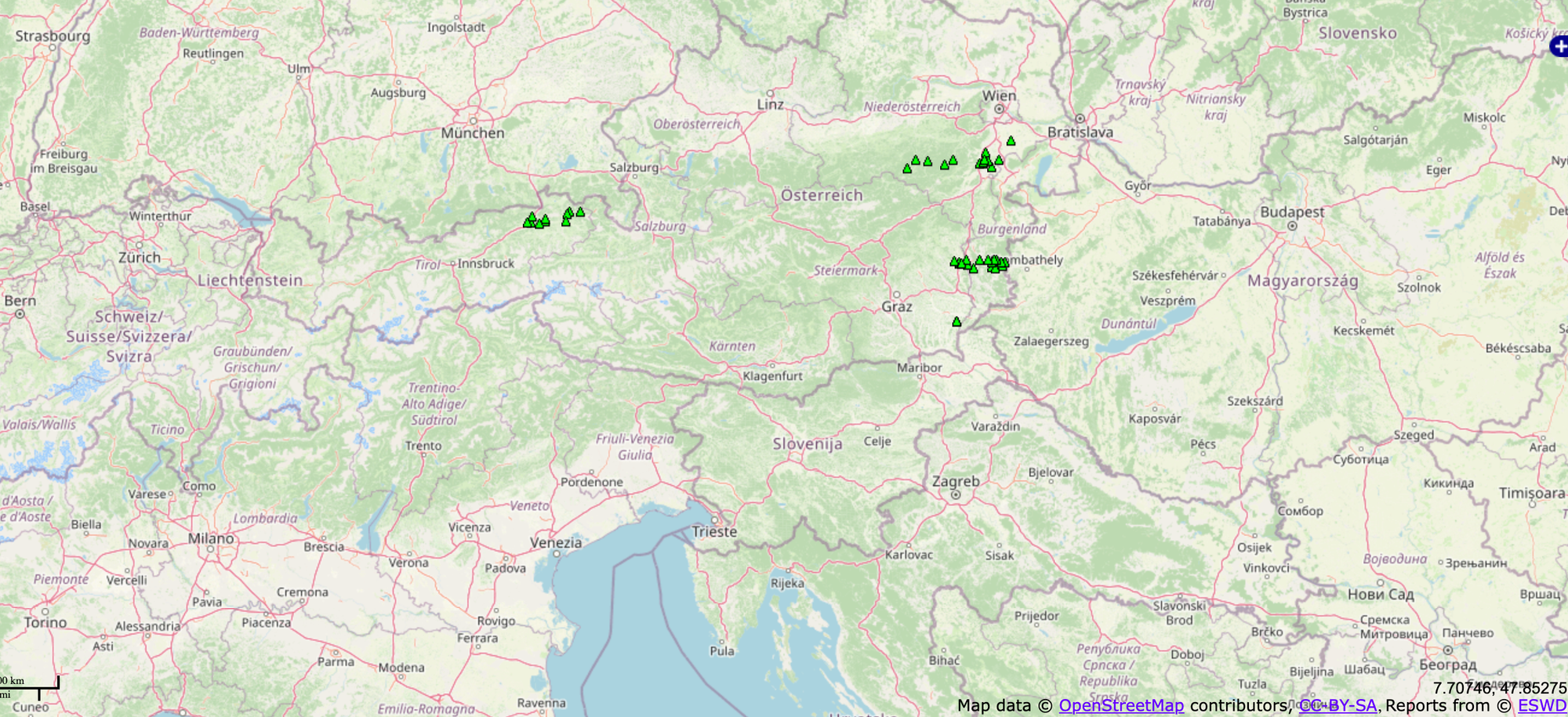 Hail reports for Austria on June 9th.