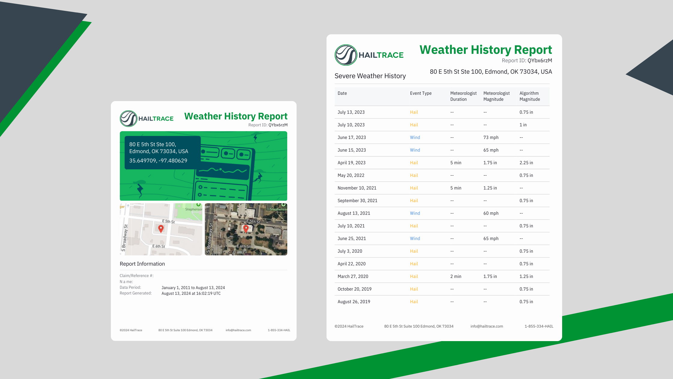 HailTrace's wind and hail history by address report