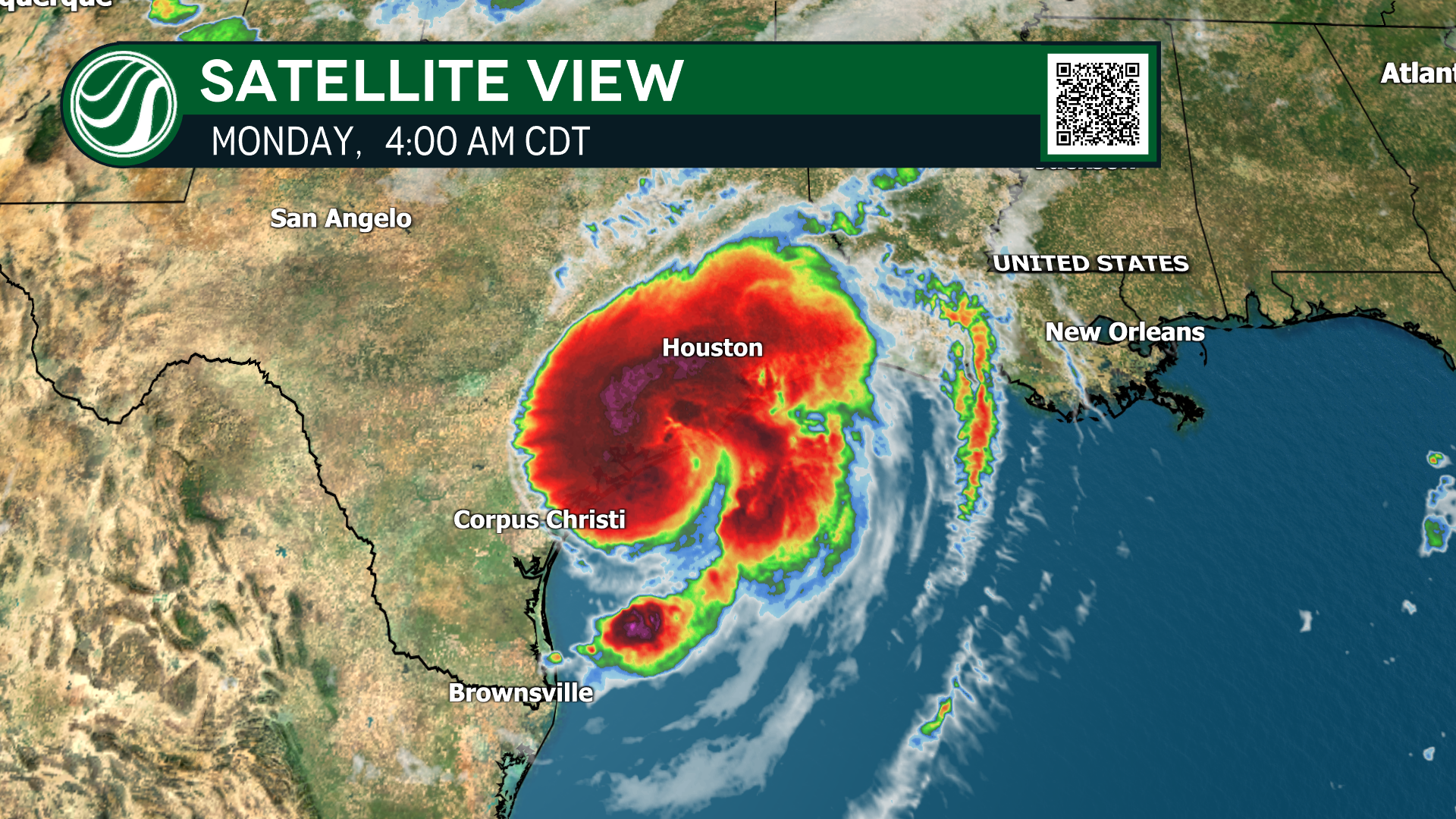 Satellite view of Hurricane Beryl at landfall before causing damage