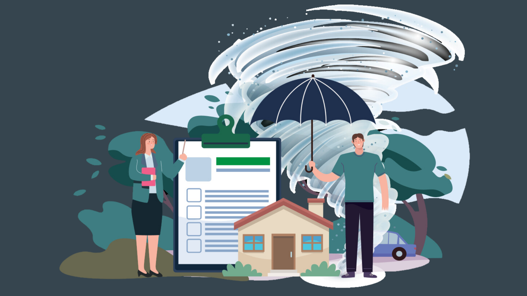 Graphic showing various storms and a weather report for a date of loss on a property